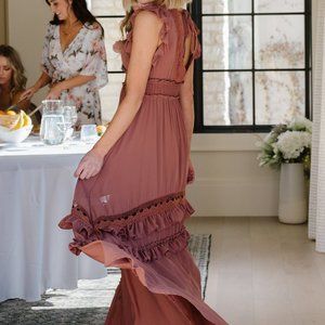 NWOT Jasmine Ruffle Rosy Brown Maxi Dress (XL)